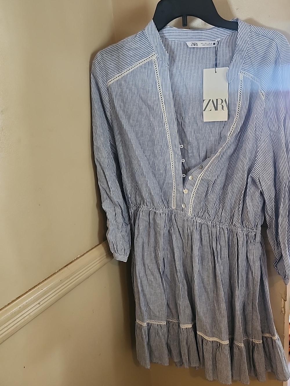 Zara Blue and White Pinstripe Cotton Tunic Dress